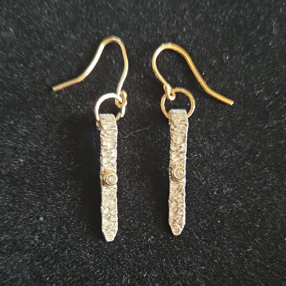 Hammered Silver Dangle Earrings - Picture 7 of 11